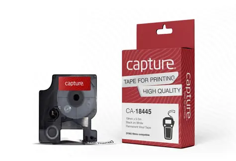 Capture Tape Black on White / Páska do tiskárny štítků / černý tisk / bílý podklad / vinylová / 19 mm / 5,5 m