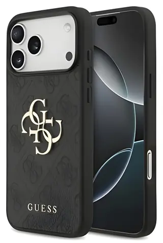 Guess PU 4G Metal Logo iPhone 17 Pro Max šedá / Zadní kryt / Umělá kůže (PU) / Kovové logo
