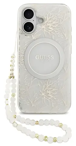 Guess IML Flowers Allover Strap iPhone 17 White / Zadní kryt / MagSafe