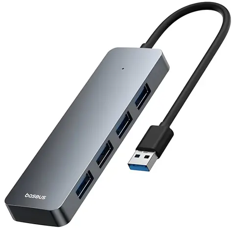 Baseus UltraJoy Lite šedá / USB hub / 4v1 / USB-A na 4x USB 3.0 / 15 cm