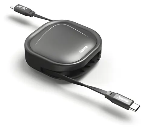 Hama USB-C černá / Navíjecí nabíjecí kabel / 60 W / 1 m