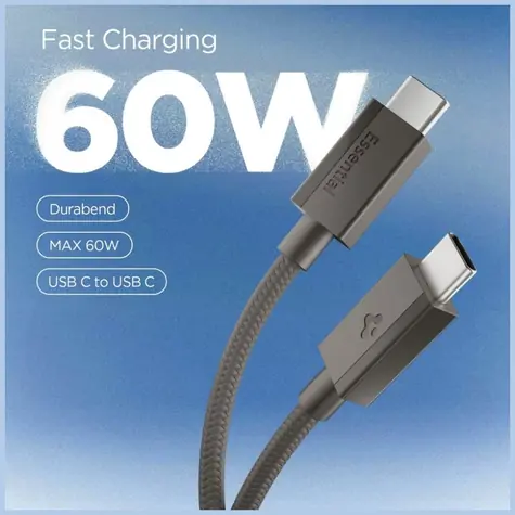 Spigen EB6015CC Essential gunmetal / Datový kabel / USB-C na USB-C / 60W / opletený