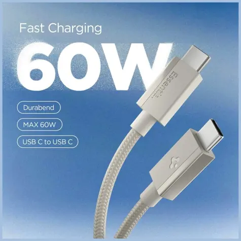 Spigen EB6015CC Essential natural titanium / Datový kabel / USB-C na USB-C / 60W / opletený