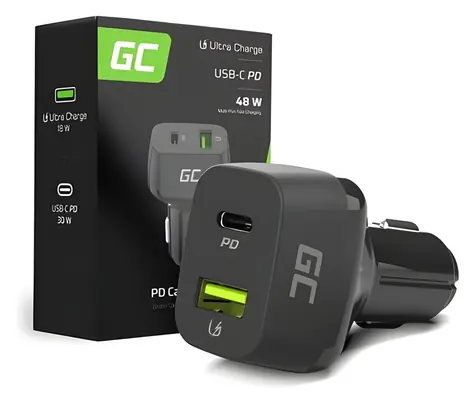 Green Cell Autonabíječka 48W černá / USB-C PD 30W / USB-A QC 3.0