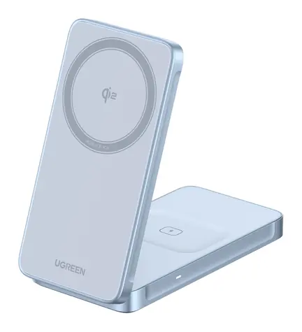 Ugreen 55963 MagFlow Qi2.2 stříbrná / Bezdrátová nabíječka / 2v1 / 25W / MagSafe
