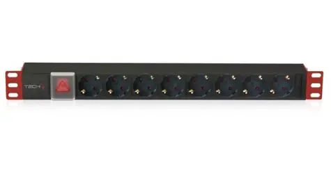 Techly I-CASE STRIP-81UD černá, červená / PDU lišta do racku / 8x Schuko / 1U / 16A / 3m