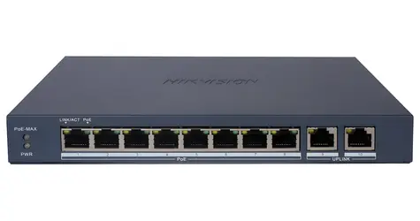 Hikvision DS-3E1510P-EI/M(B) / Switch / 8x Gigabit PoE / 2x Gigabit Uplink / Super PoE 80 W / dosah 300 m