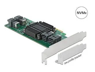 DeLock PCIe x8 karta 4x SFF-8643 NVMe LP / Řadič / PCIe 3.0 / Broadcom PLX8725 / Low Profile