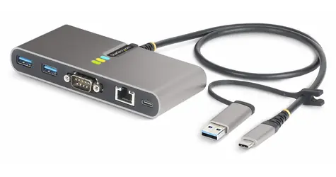StarTech USB Hub šedá / USB Hub / 2x USB-A / 1x USB-C / Gigabit Ethernet / RS232