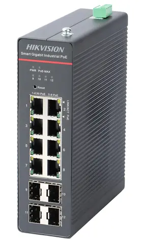 Hikvision DS-3T1512HP-SI-8P4F / Switch / 8x Gigabit PoE (90W) / 4x Gigabit SFP / 300W / průmyslový
