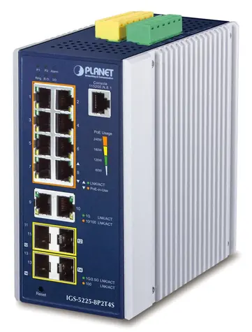 Planet IGS-5225-8P2T4S / Switch průmyslový / L3 / 8x 1Gb PoE 240W / 2x 1Gb SFP / 2x 2,5Gb SFP / -40 až 75°C