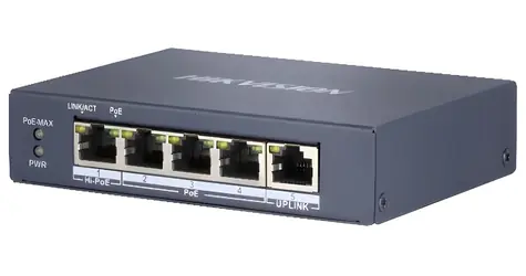 Hikvision DS-3E0505HP-E / Switch / 5x GbE / 4x PoE (1x Hi-PoE) / 60W / dosah 300 m