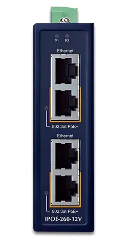 Planet IPOE-260-12V / PoE injektor / 4x 1Gb / 2x 802.3at 36/72W / DIN / IP30 / -40~75°C