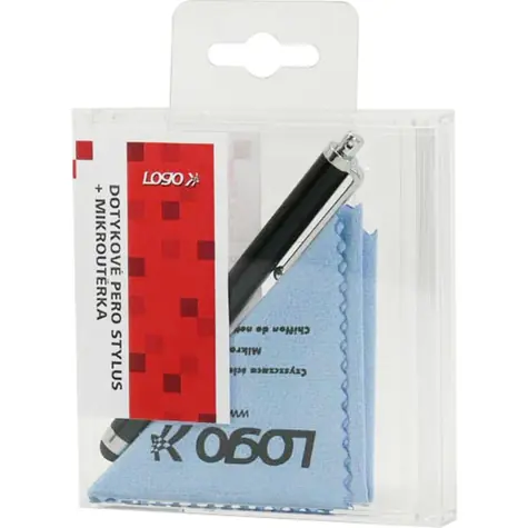LOGO SUK009K černá / Stylus / Kovové provedení / Délka 112 mm / Mikrovláknová utěrka v balení