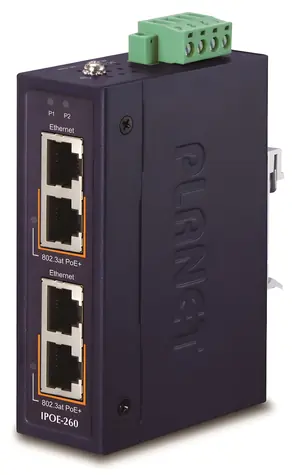 Planet IPOE-260 / Průmyslový PoE injektor / IEEE 802.3at / 36/72W / DIN / IP30 / -40~75°C