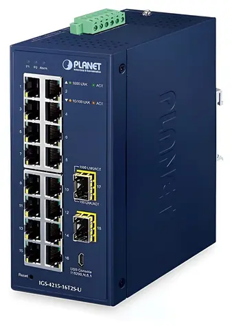 Planet IGS-4215-16T2S-U / Průmyslový switch / 16x Gigabit / 2x SFP / L2 / -40 až 75 °C / IP30