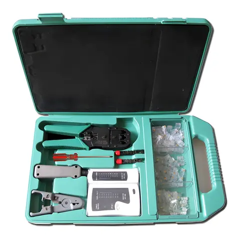 XtendLan Kit LAN / Sada síťového nářadí / krimpovací kleště, narážeč, tester / RJ-45, RJ-12, RJ-11