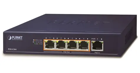 Planet PoE extender 1x PoE-in, 4x PoE-out / PoE extender / 65 W / IEEE 802.3bt/at/af / Gigabit