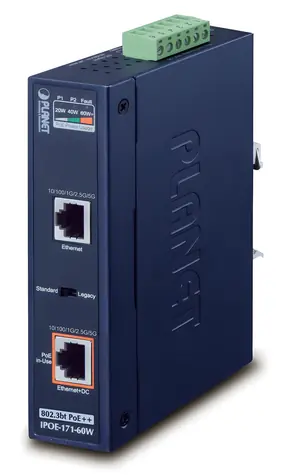 Planet IPOE-171-60W / PoE injektor / IEEE 802.3bt / 60W / DIN / IP30 / -40 až 75 °C