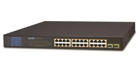 Planet GSW-2620VHP / Switch / 24x 1Gb / 2x 1Gb SFP / PoE 802.3at/az 300W / LCD / VLAN / Extend mód 250m