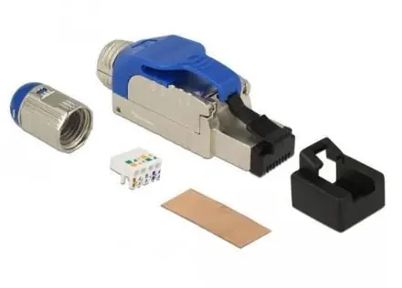 DeLock RJ45 Cat.8.1 modrý / Konektor pro montáž na kabel / Kovové pouzdro