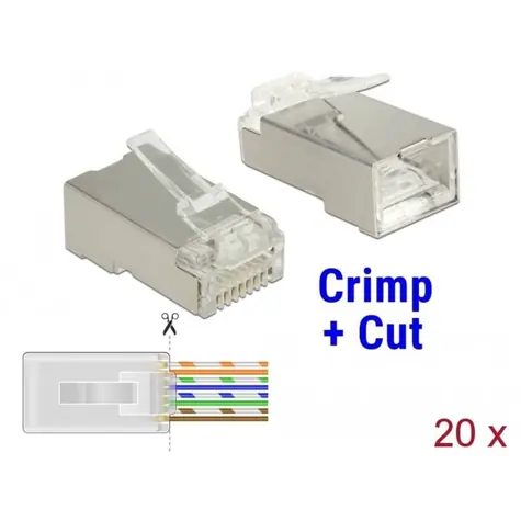 Delock 86454 / Konektor RJ45 Cat.6 STP / krimpovací / stíněný, průhledný / 20 ks