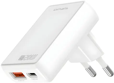 4smarts FlatPlug Duos bílá / Síťová nabíječka / GaN / USB-C + USB-A / 20 W