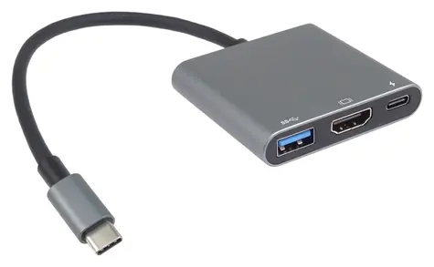 PremiumCord adaptér USB-C na HDMI, USB 3.0 a PD / Redukce / HDMI 4K 30Hz / USB 3.0 / PD 100W