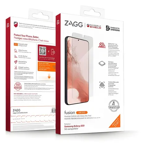 ZAGG InvisibleShield Fusion D3O / Hybridní sklo / Pro Samsung Galaxy S22 5G / Tlumení nárazů D3O / Antimikrobiální