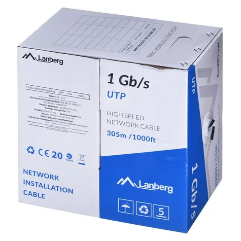 Lanberg UTP kabel drát černý 305 m / Síťový kabel / CCA / 250 MHz / AWG23