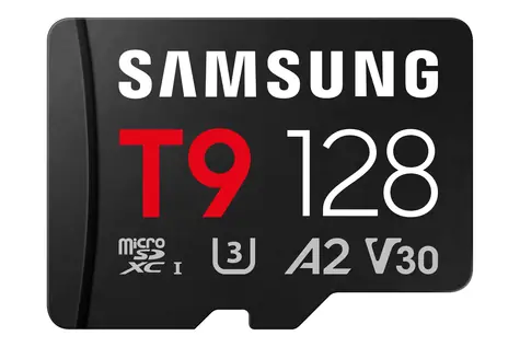 Samsung T9 černá / Paměťová karta microSDXC / 128 GB + SD adaptér / UHS-I U3 / Class 10, V30, A2 / čtení: 200 MB/s
