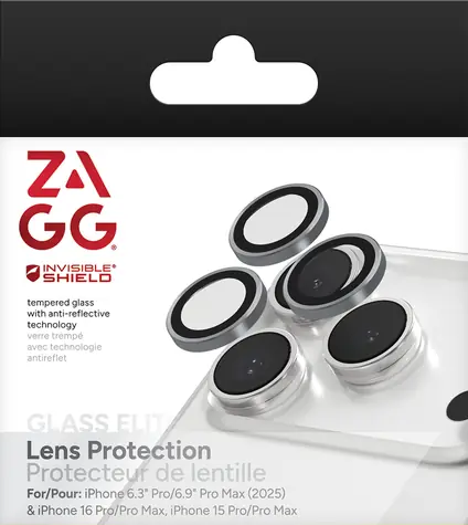 ZAGG InvisibleShield Premium stříbrná / Ochrana čoček fotoaparátu / Apple iPhone 17/16/15 Pro/Pro Max / Tvrzené sklo