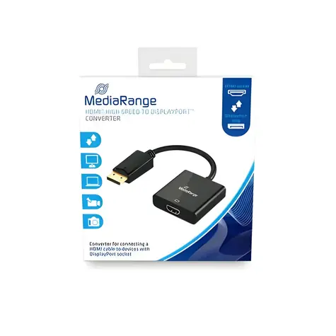 MediaRange Adaptér DisplayPort na HDMI černá / 20 cm / 18 Gbit/s / pozlacené kontakty