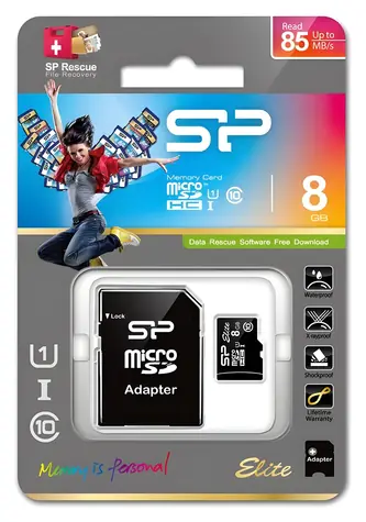 Silicon Power Elite 8GB / Paměťová karta microSDHC / Class 10 / UHS-I / 85 MB/s / + SD adaptér