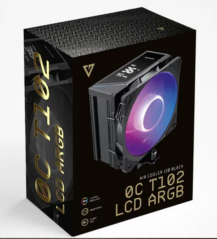 Modecom Volcano 0C T102 LCD ARGB černá / Chladič CPU / LCD displej / 4x heatpipe / 120 mm ARGB / AM4 + AM5 + Intel