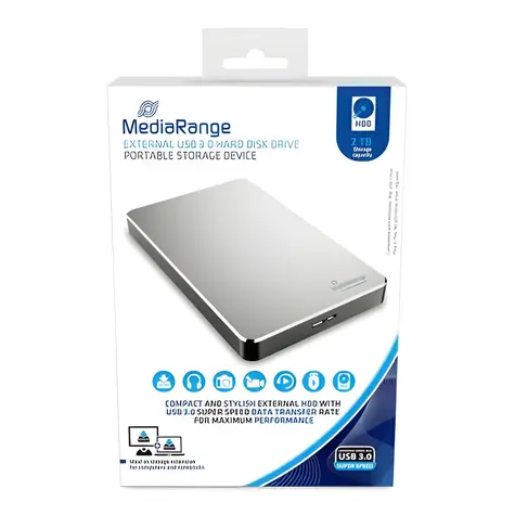 MediaRange MR997 stříbrná / Externí HDD / 2 TB / 2,5