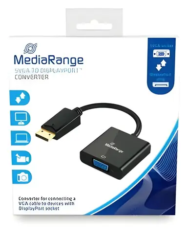 MediaRange VGA na DisplayPort černá / Adaptér / 15 cm / SVGA 800x600 / poniklované kontakty