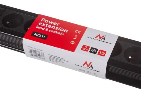 Maclean MCE11 černá / Prodlužovací kabel / 8x zásuvka / vypínač / bezpečnostní clonka / 1,5 m