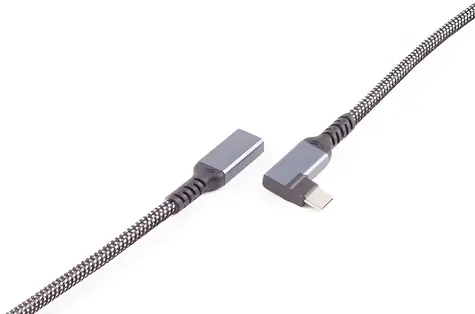 Shiverpeaks USB-C prodlužovací kabel 90° textilní / Prodlužovací kabel / USB-C (M) - USB-C (F) / USB 3.2 / PD / 1,5 m