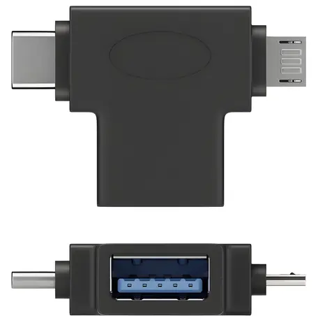 PremiumCord Adaptér USB-A - USB-C + micro USB-B černý / Adaptér / USB 3.1 / 5 Gbps