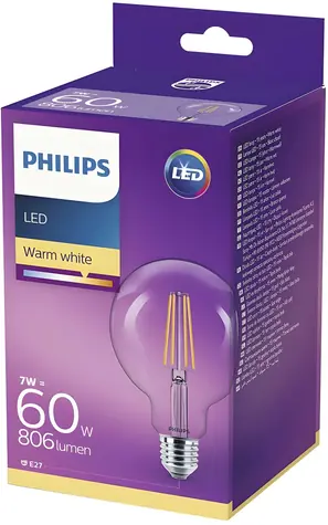 Philips LED Classic G93 E27 teplá bílá / LED žárovka / 60W / Čirá / Nestmívatelná