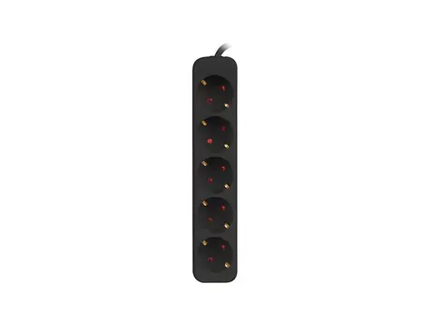 Lanberg napájecí lišta 5x Schuko černá / Napájecí lišta / 3 m / měděný kabel / 2500 W / dětská pojistka