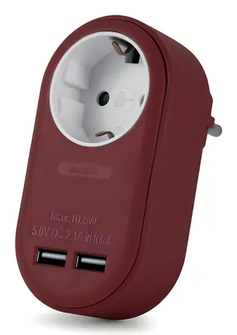 Entac zásuvkový adaptér 2x USB-A bordó / Zásuvkový adaptér / Typ F / 2x USB-A / 16A / 3680W