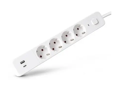 Entac 4-zásuvkový prodlužovací blok s USB bílá / Prodlužovací kabel / 4x 230V / 1x USB-A / 1x USB-C / 1,5 m / vypínač