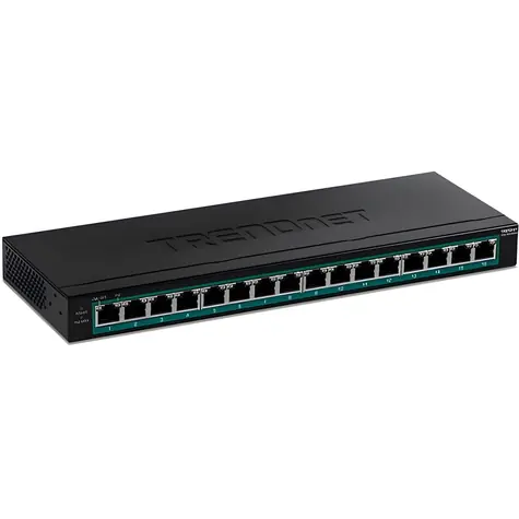 TRENDnet 16-portový PoE+ switch se 2x SFP / Switch / 16x Gigabit PoE+ / 123 W / 32 Gbit/s / kovové provedení
