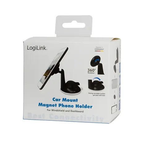 LogiLink magnetický držák na mobil do auta černá / Držák / Přísavka / 360° / 4-6