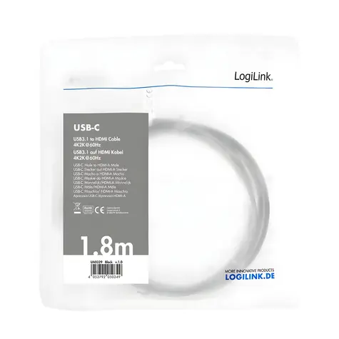 LogiLink USB-C - HDMI černá / Kabel / USB 3.2 Gen1 / 4K 60Hz / 1,8 m