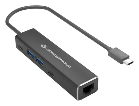 Conceptronic USB-C multiport adaptér šedá / USB-C hub / 2,5G Ethernet / 2x USB-C / 2x USB-A / 5 Gbit/s