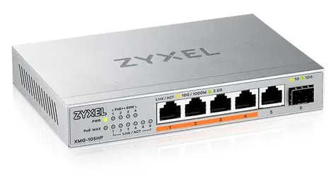 ZyXEL XMG-105HP / Switch Unmanaged / 5x 2,5G RJ-45 / 1x 10G SFP+ / PoE++ 70W