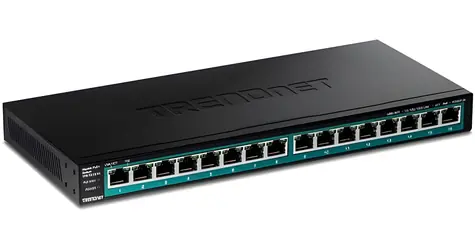 TRENDnet 16-portový PoE+ switch bez ventilátoru / Switch / 16x Gigabit PoE+ / 123 W / 32 Gbit/s
